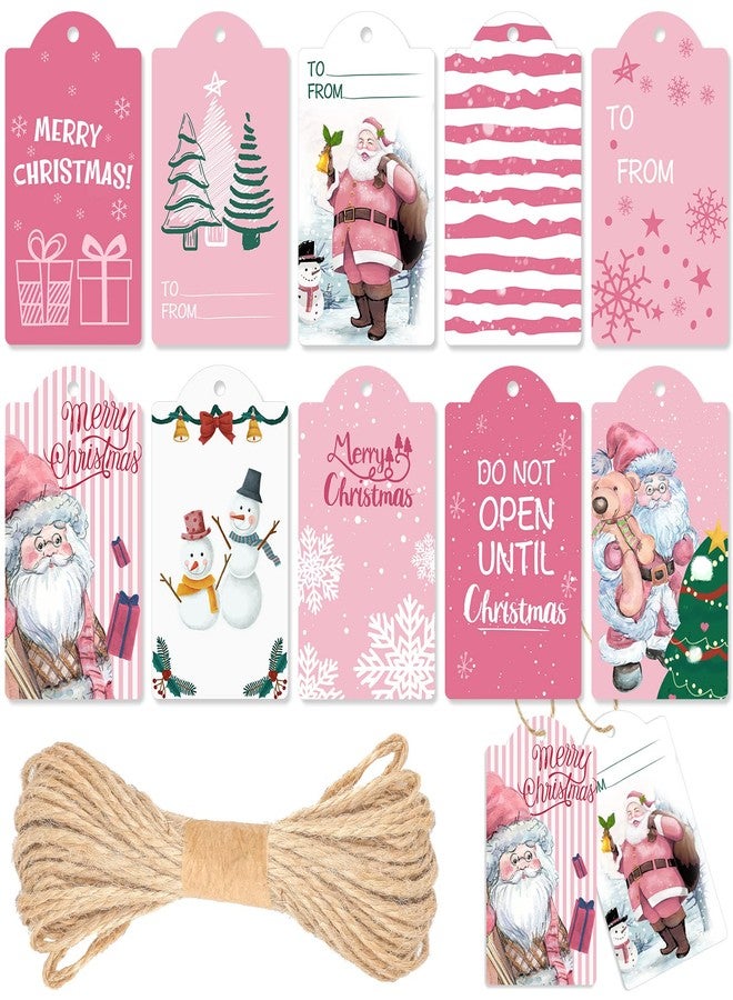 Lincia 120 Pcs Pink Christmas Tag Winter Paper Gift Tags Christmas Hanging Tags Labels with String for Holiday Party Wrapping Xmas Decor, 10 Styles(Fresh Style) - Image 1